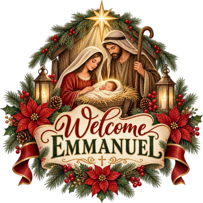 Christian Christmas greeting and nativity DTF transfer design XMAS1481-11. Physical textile transfer only.