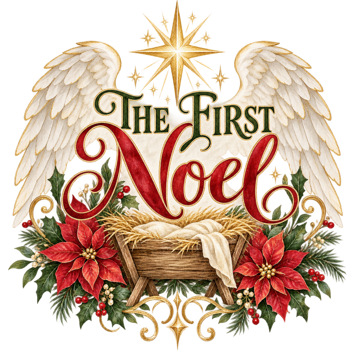 Christian Christmas greeting and nativity DTF transfer design XMAS1481-13. Physical textile transfer only.