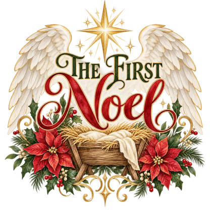 Christian Christmas greeting and nativity DTF transfer design XMAS1481-13. Physical textile transfer only.