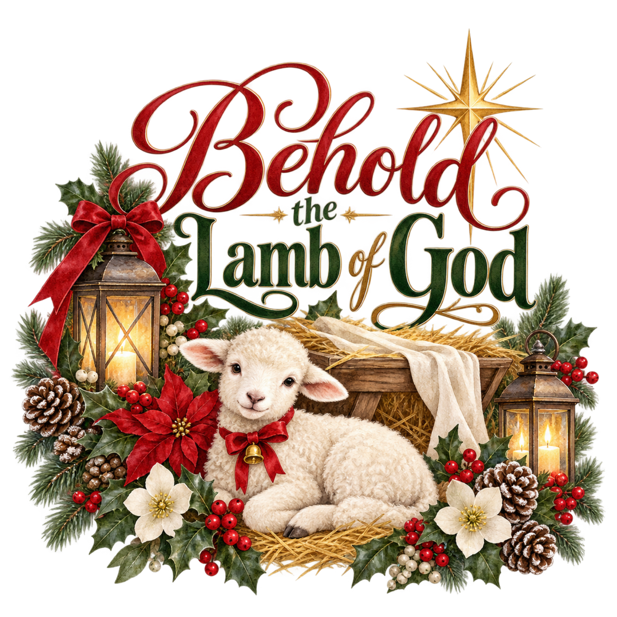 Christian Christmas greeting and nativity DTF transfer design XMAS1481-15. Physical textile transfer only.
