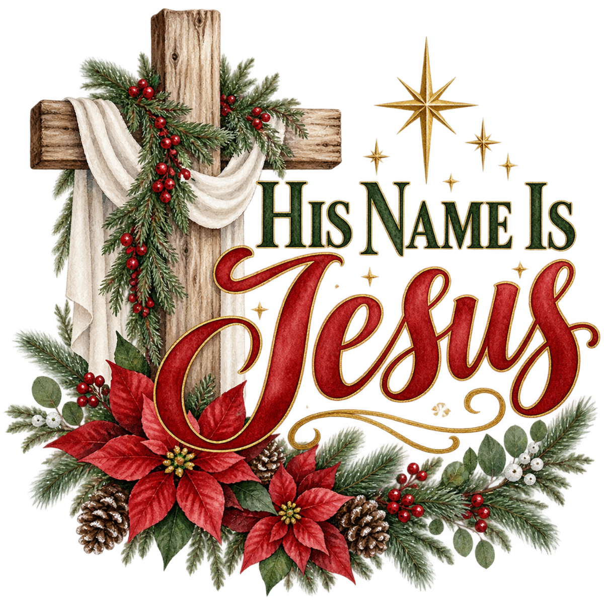 Christian Christmas greeting and nativity DTF transfer design XMAS1481-16. Physical textile transfer only.