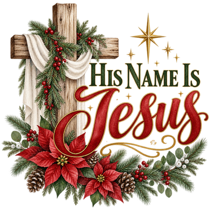 Christian Christmas greeting and nativity DTF transfer design XMAS1481-16. Physical textile transfer only.