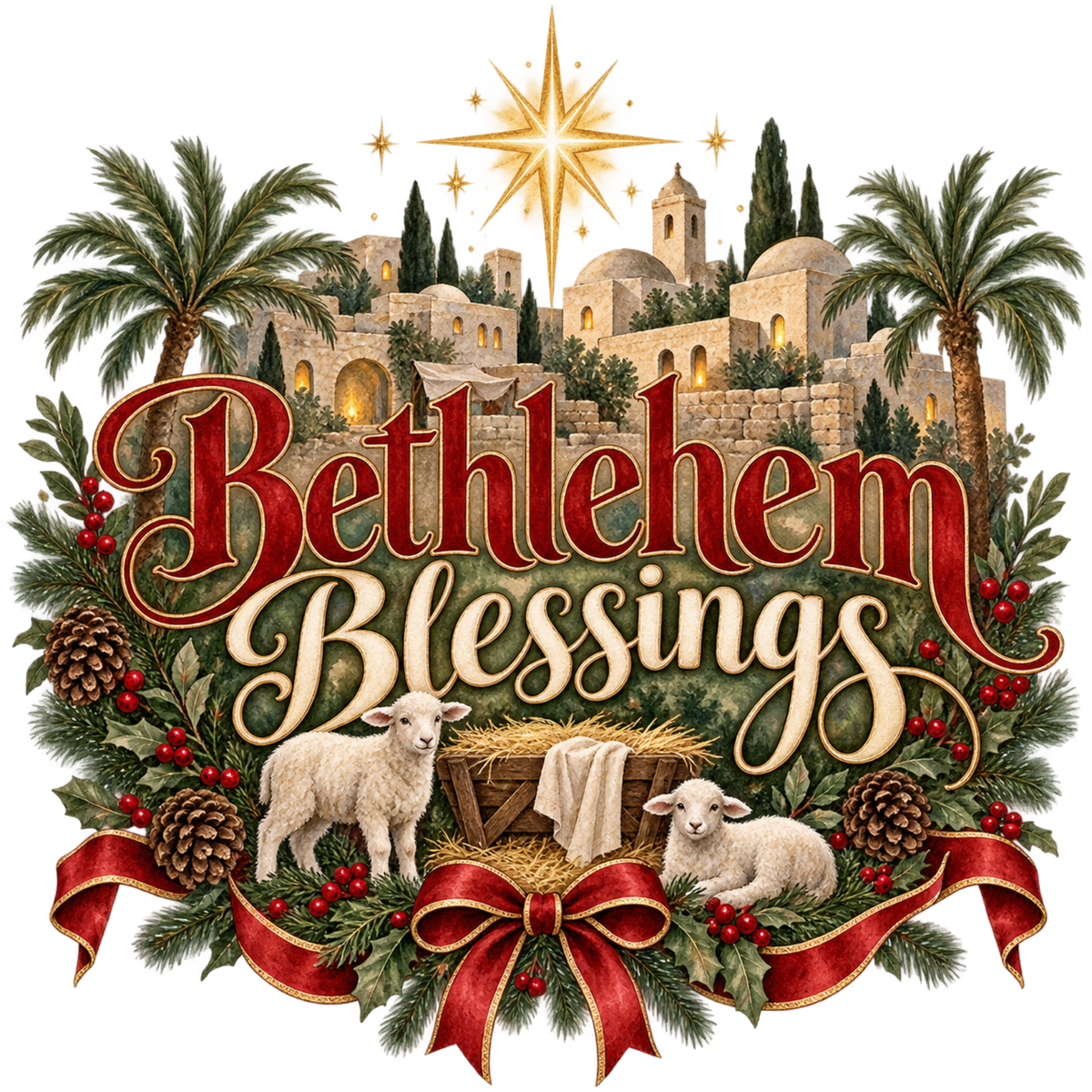 Christian Christmas greeting and nativity DTF transfer design XMAS1481-17. Physical textile transfer only.