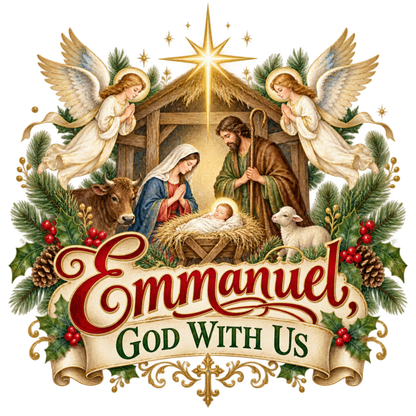 Christian Christmas greeting and nativity DTF transfer design XMAS1481-2. Physical textile transfer only.