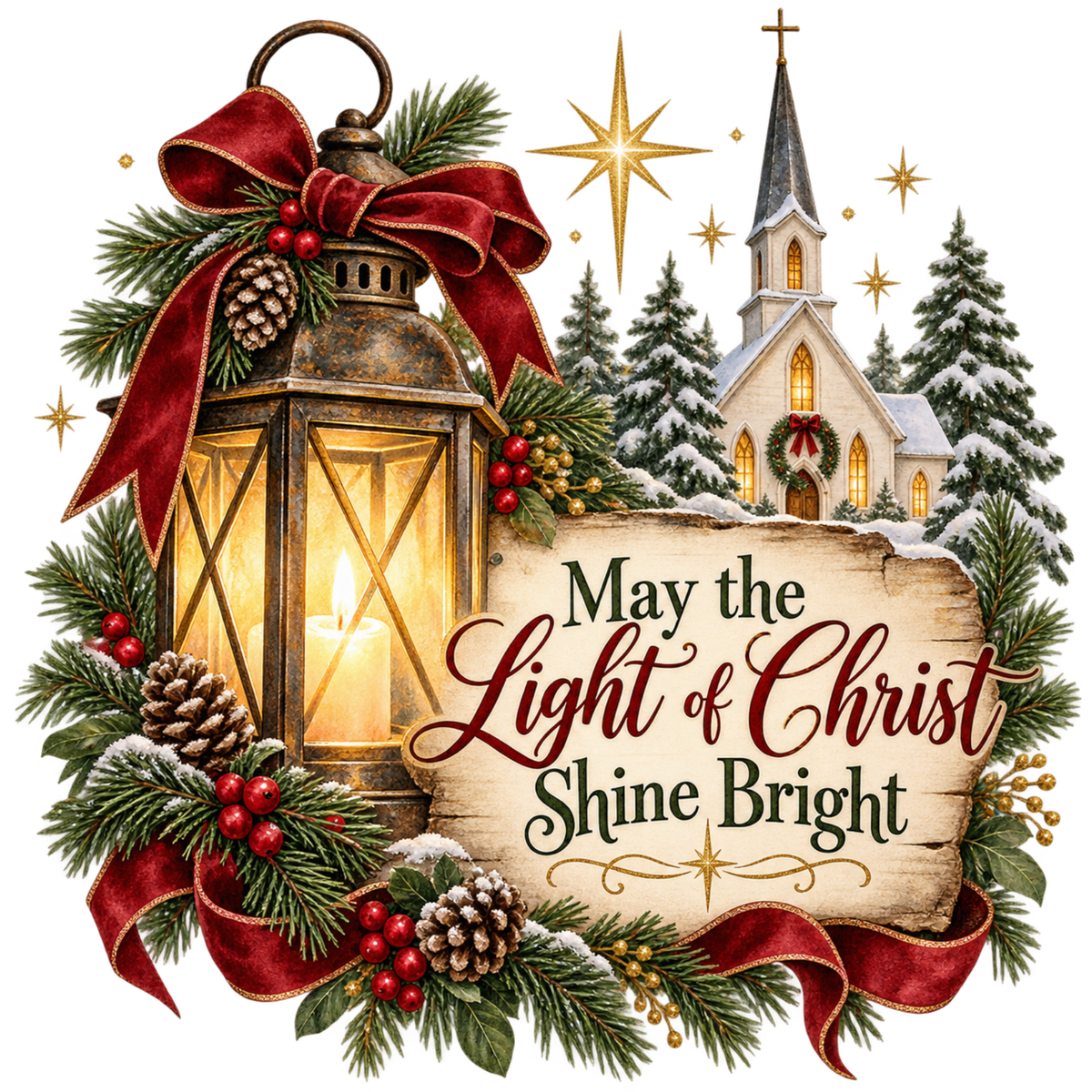 Christian Christmas greeting and nativity DTF transfer design XMAS1481-20. Physical textile transfer only.
