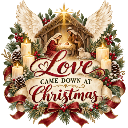 Christian Christmas greeting and nativity DTF transfer design XMAS1481-21. Physical textile transfer only.