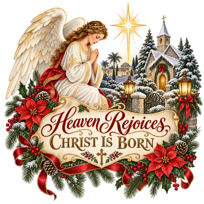 Christian Christmas greeting and nativity DTF transfer design XMAS1481-22. Physical textile transfer only.