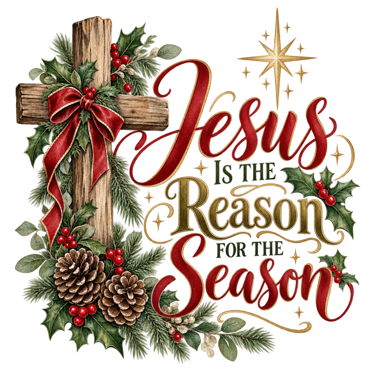 Christian Christmas greeting and nativity DTF transfer design XMAS1481-23. Physical textile transfer only.