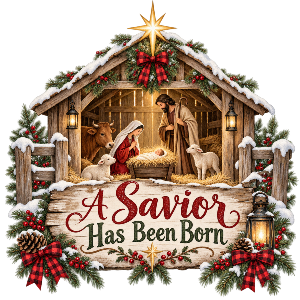 Christian Christmas greeting and nativity DTF transfer design XMAS1481-24. Physical textile transfer only.