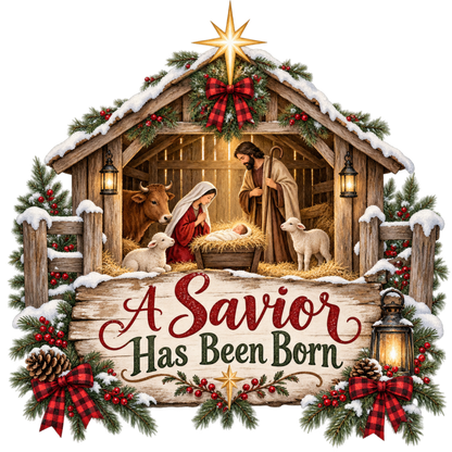 Christian Christmas greeting and nativity DTF transfer design XMAS1481-24. Physical textile transfer only.