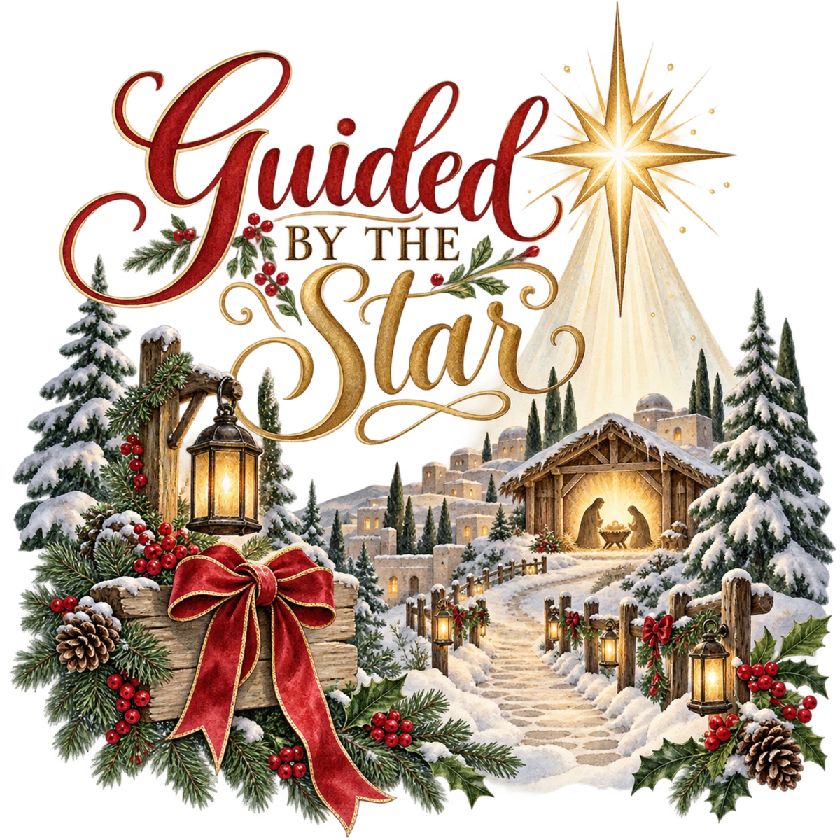 Christian Christmas greeting and nativity DTF transfer design XMAS1481-25. Physical textile transfer only.