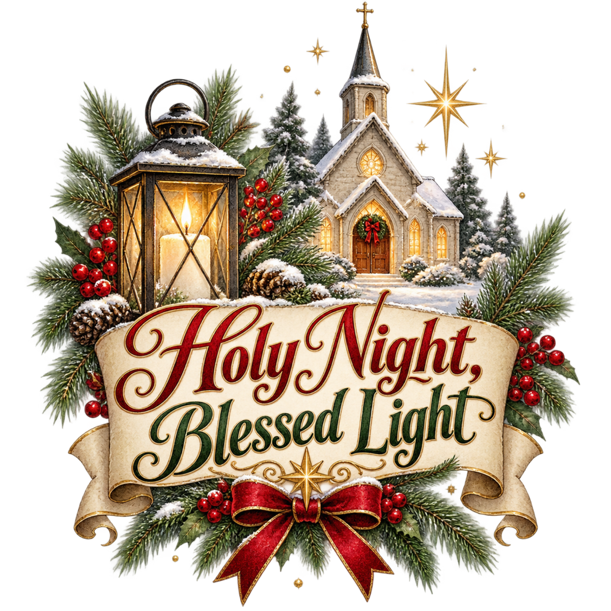 Christian Christmas greeting and nativity DTF transfer design XMAS1481-26. Physical textile transfer only.