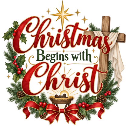 Christian Christmas greeting and nativity DTF transfer design XMAS1481-27. Physical textile transfer only.