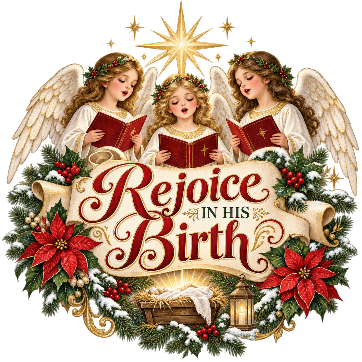Christian Christmas greeting and nativity DTF transfer design XMAS1481-28. Physical textile transfer only.