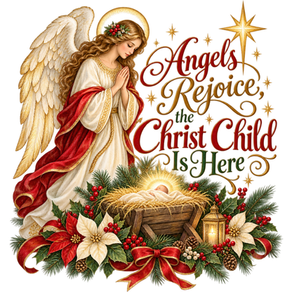 Christian Christmas greeting and nativity DTF transfer design XMAS1481-30. Physical textile transfer only.