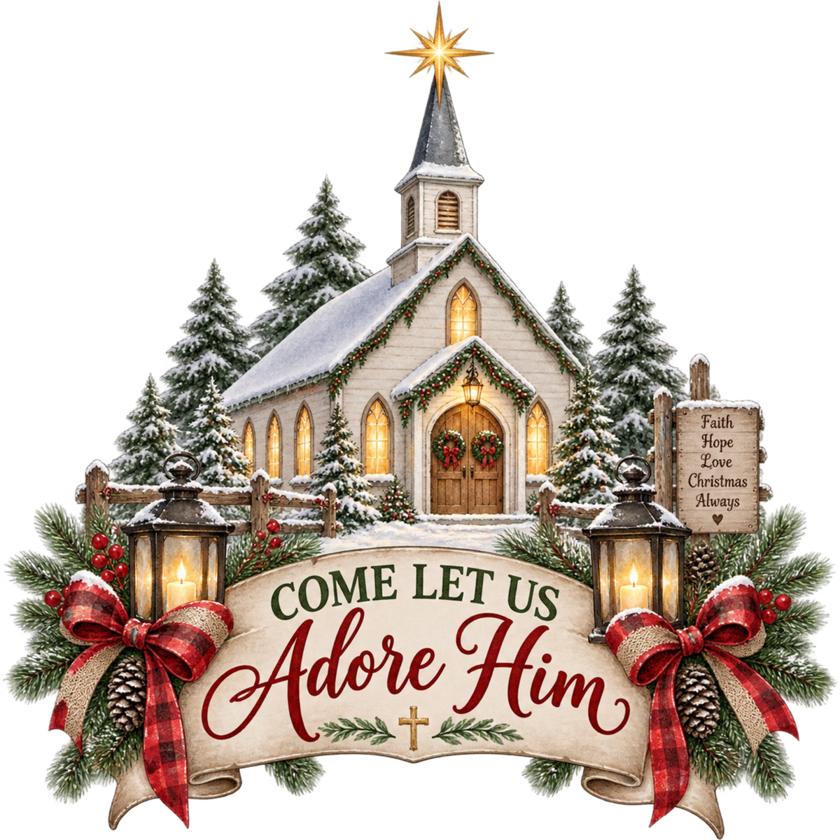 Christian Christmas greeting and nativity DTF transfer design XMAS1481-31. Physical textile transfer only.