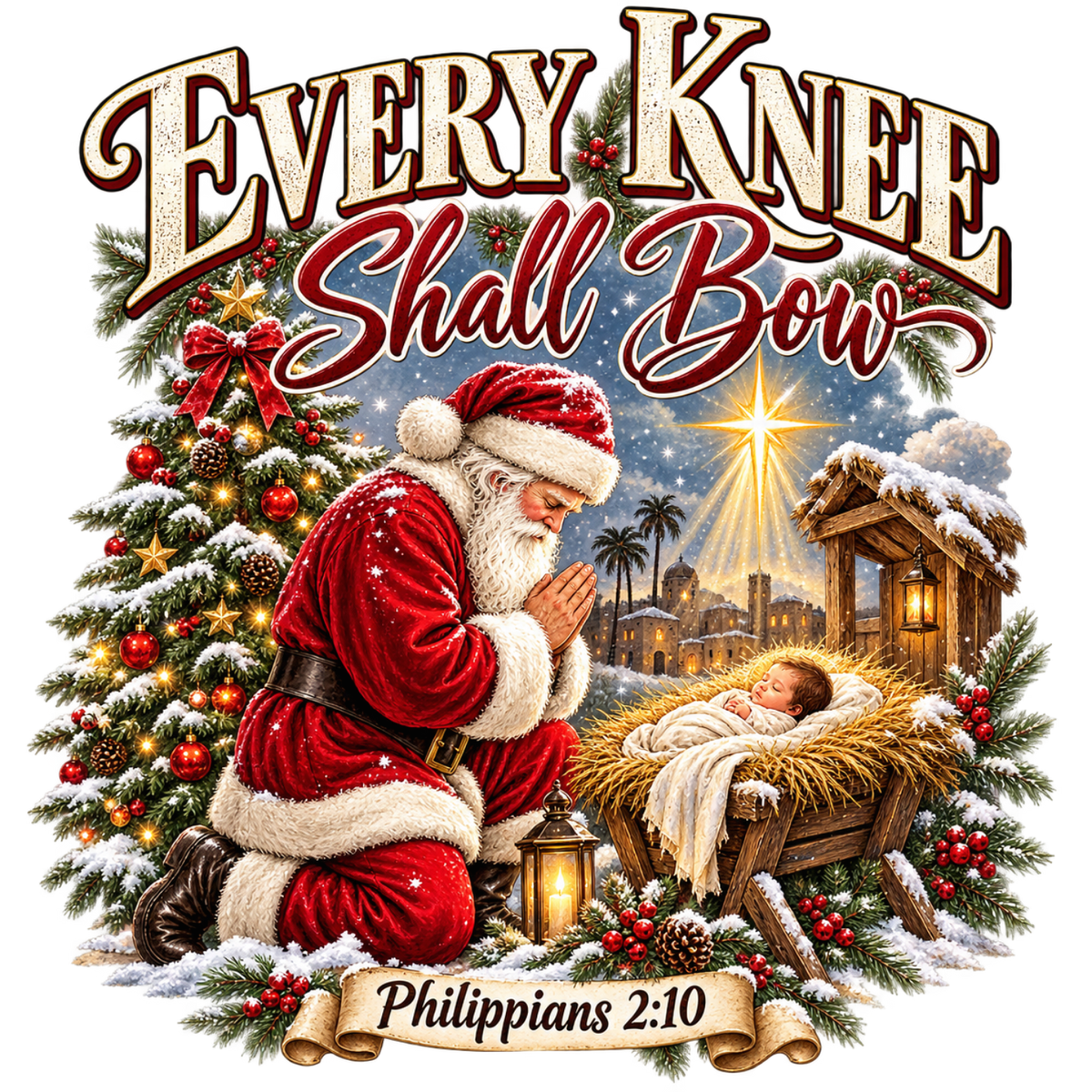 Christian Christmas greeting and nativity DTF transfer design XMAS1481-32. Physical textile transfer only.