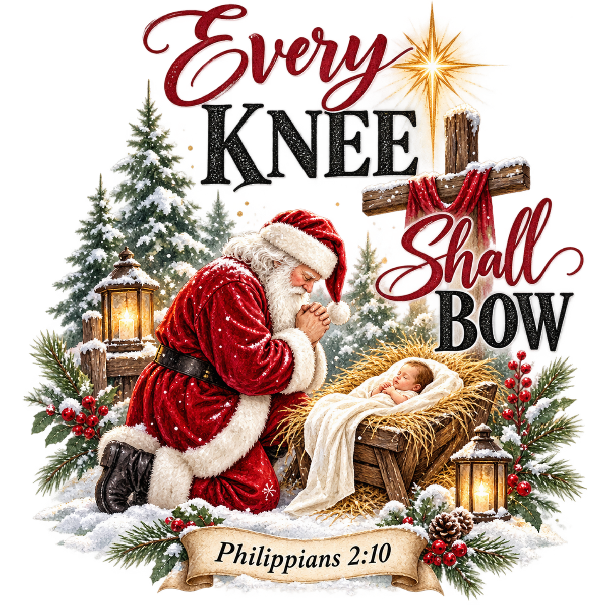 Christian Christmas greeting and nativity DTF transfer design XMAS1481-33. Physical textile transfer only.