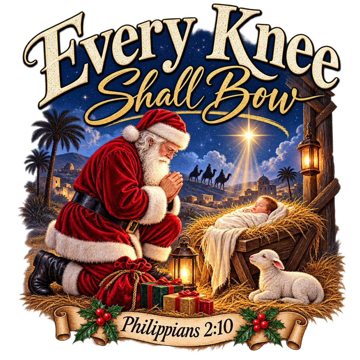 Christian Christmas greeting and nativity DTF transfer design XMAS1481-35. Physical textile transfer only.