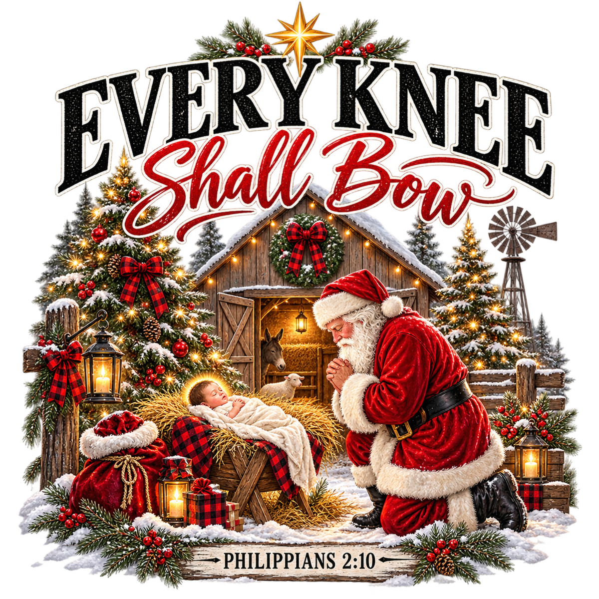 Christian Christmas greeting and nativity DTF transfer design XMAS1481-37. Physical textile transfer only.