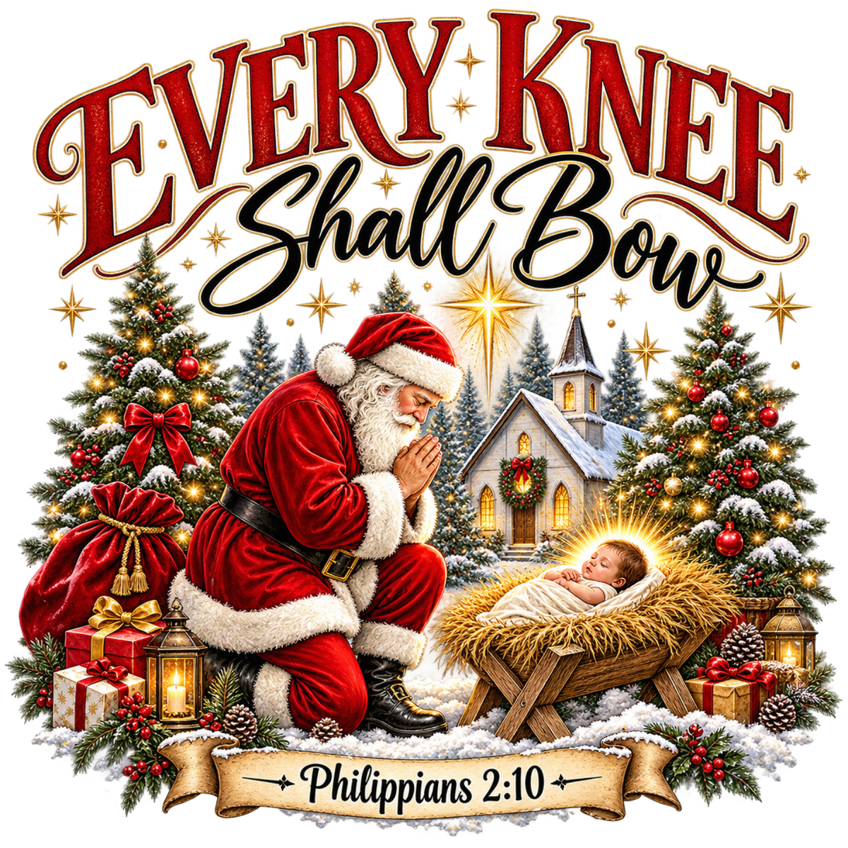 Christian Christmas greeting and nativity DTF transfer design XMAS1481-38. Physical textile transfer only.