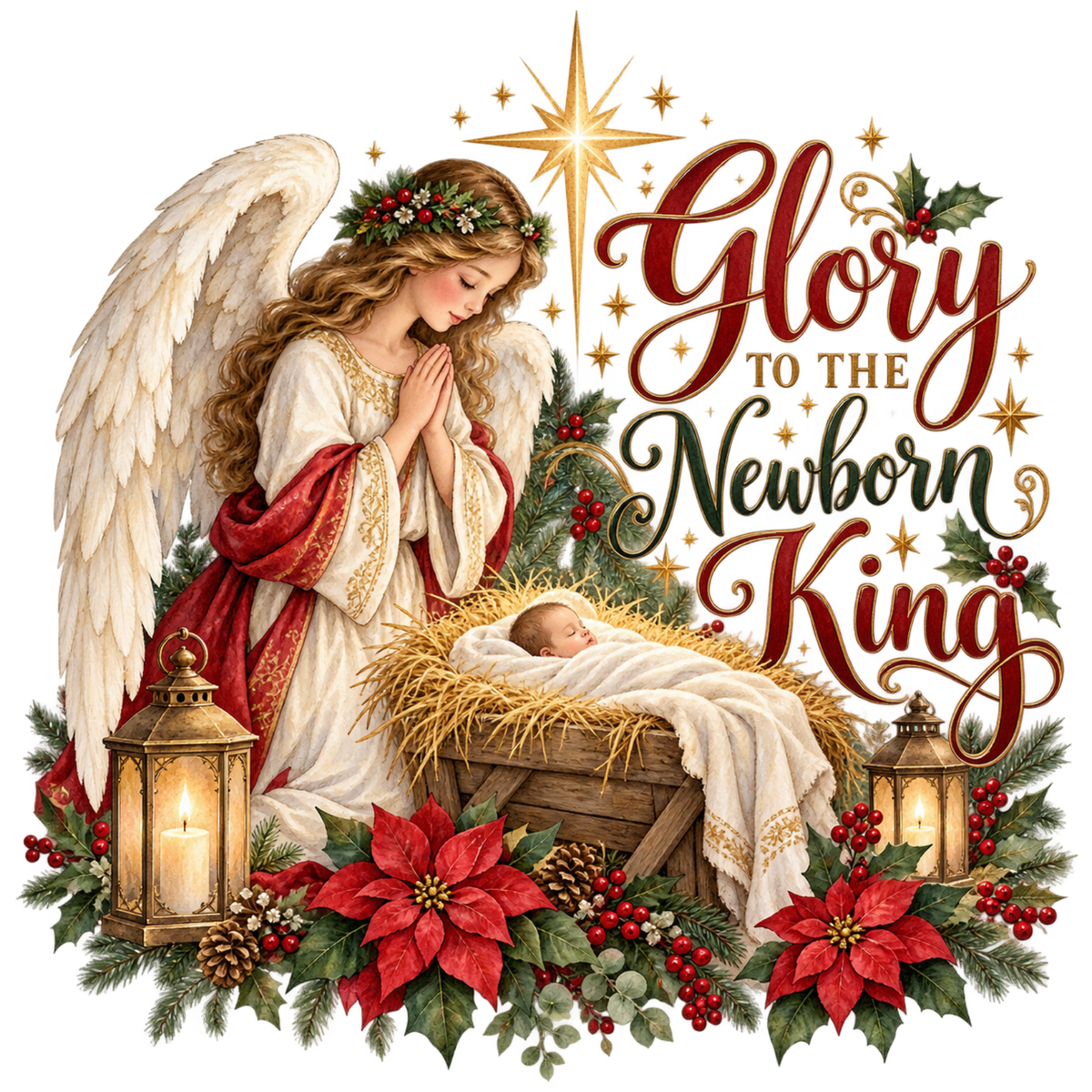 Christian Christmas greeting and nativity DTF transfer design XMAS1481-39. Physical textile transfer only.