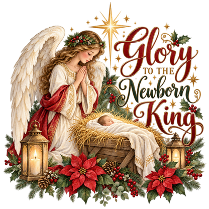 Christian Christmas greeting and nativity DTF transfer design XMAS1481-39. Physical textile transfer only.