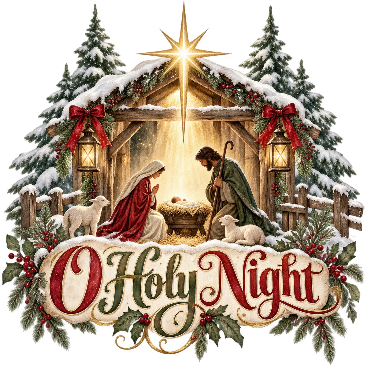 Christian Christmas greeting and nativity DTF transfer design XMAS1481-40. Physical textile transfer only.