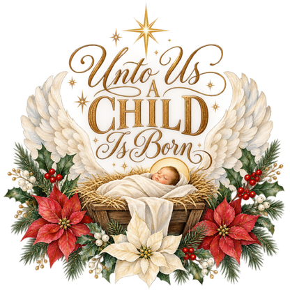 Christian Christmas greeting and nativity DTF transfer design XMAS1481-41. Physical textile transfer only.