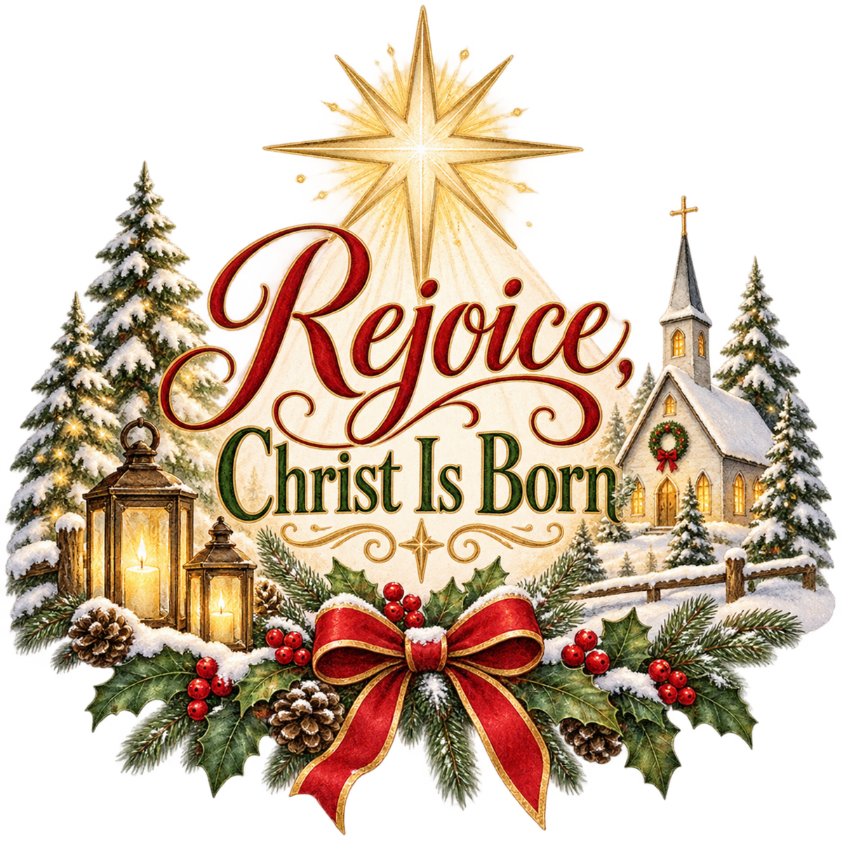 Christian Christmas greeting and nativity DTF transfer design XMAS1481-43. Physical textile transfer only.