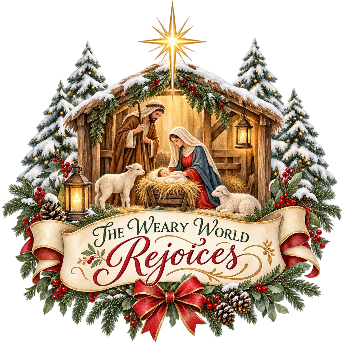 Christian Christmas greeting and nativity DTF transfer design XMAS1481-5. Physical textile transfer only.