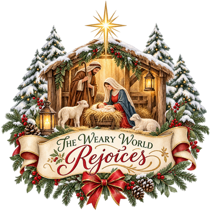 Christian Christmas greeting and nativity DTF transfer design XMAS1481-5. Physical textile transfer only.