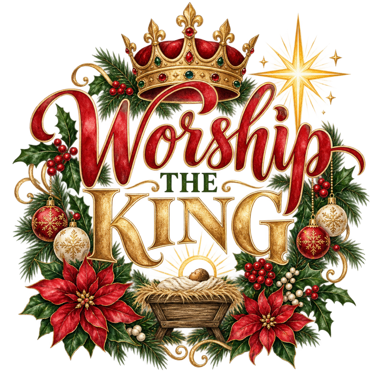 Christian Christmas greeting and nativity DTF transfer design XMAS1481-6. Physical textile transfer only.