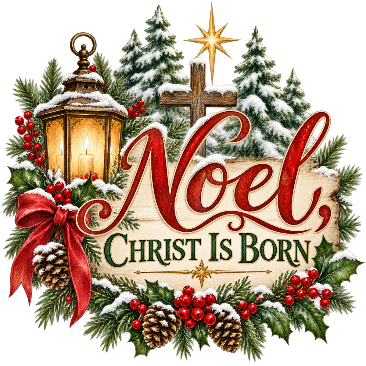 Christian Christmas greeting and nativity DTF transfer design XMAS1481-7. Physical textile transfer only.