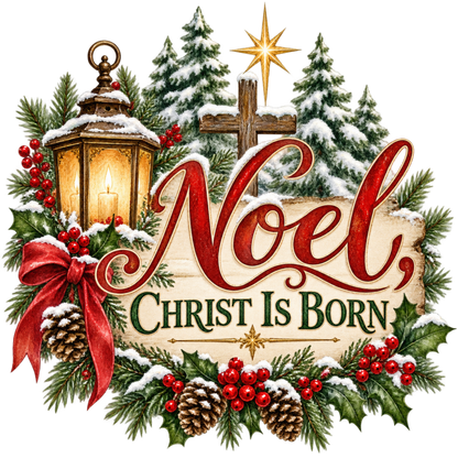 Christian Christmas greeting and nativity DTF transfer design XMAS1481-7. Physical textile transfer only.