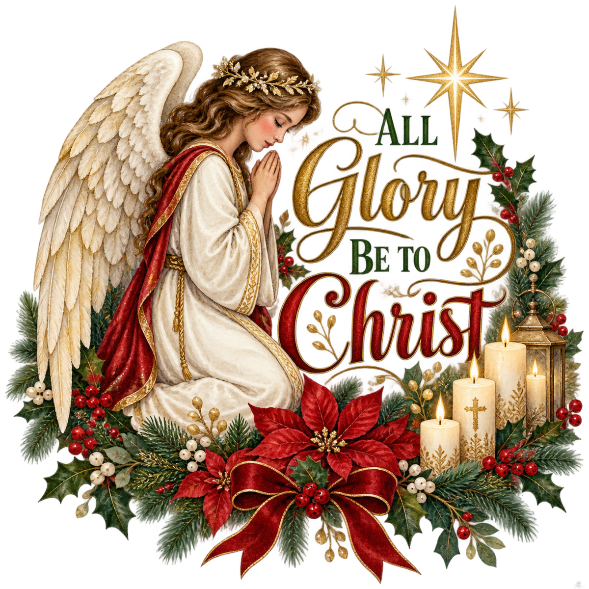 Christian Christmas greeting and nativity DTF transfer design XMAS1481-8. Physical textile transfer only.