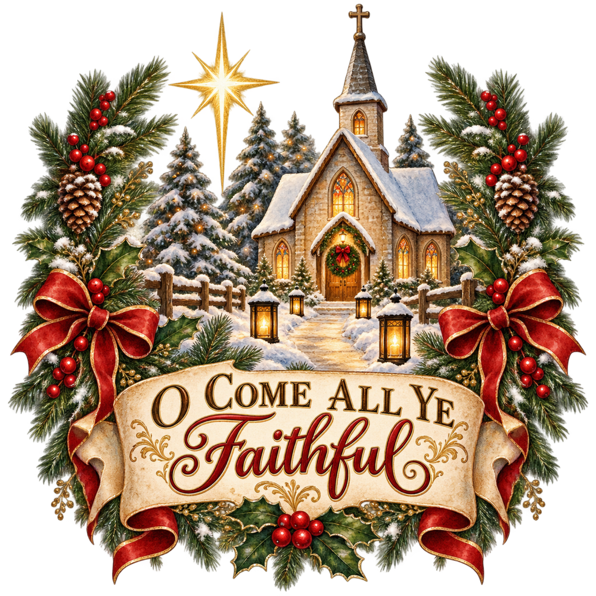 Christian Christmas greeting and nativity DTF transfer design XMAS1481-9. Physical textile transfer only.