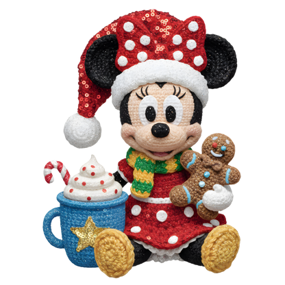 Christmas cocoa crochet-look character DTF transfer design XMAS1482-8. Flat printed textile transfer, not an actual toy or crochet item.