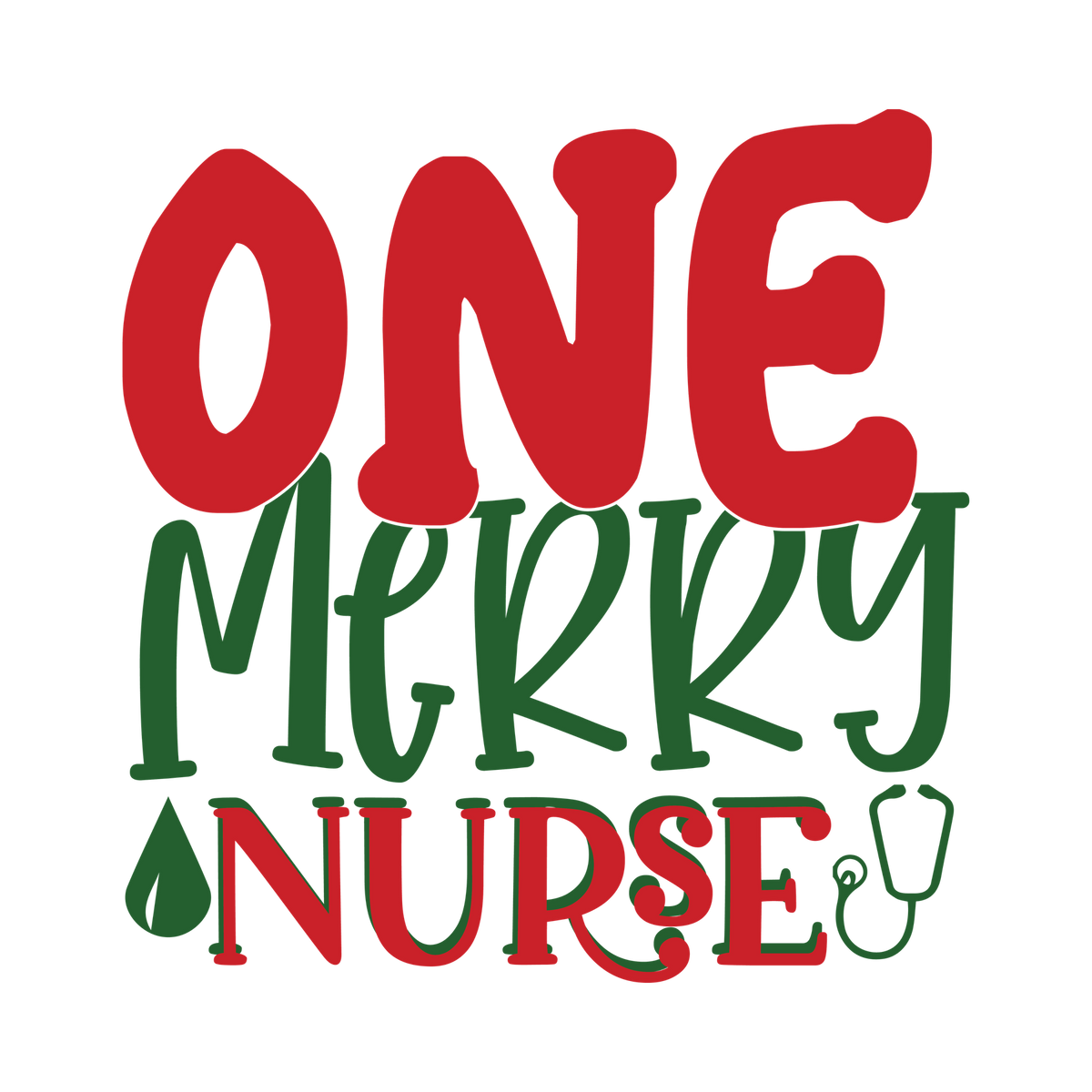 One Merry Nurse Christmas DTF transfer XMAS1485-32. Physical textile transfer only.
