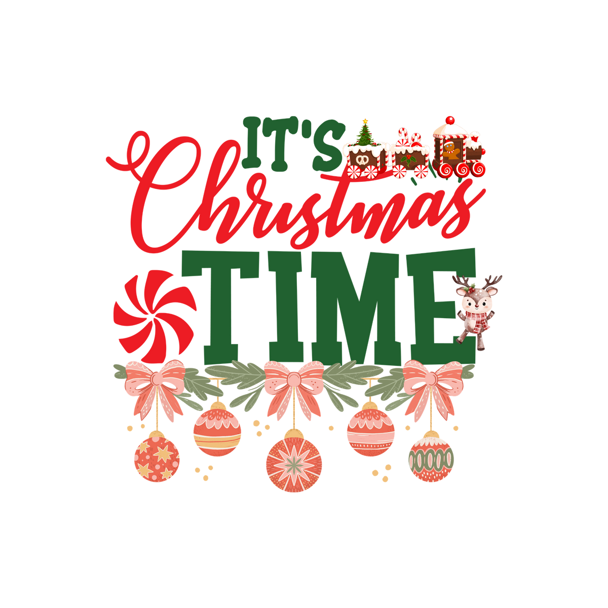 Classic Christmas saying DTF transfer design XMAS1486-25. Physical textile transfer only.