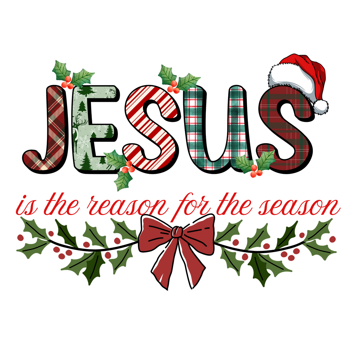 Classic Christmas saying DTF transfer design XMAS1486-5. Physical textile transfer only.