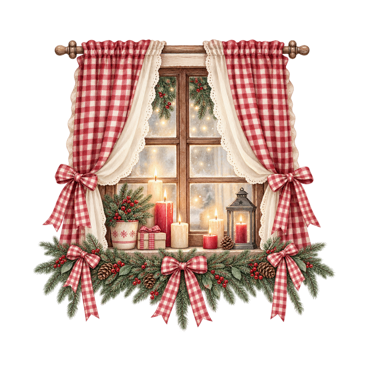 Red gingham watercolor Christmas DTF transfer design XMAS1487-1. Physical textile transfer only.