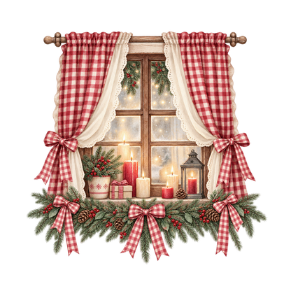 Red gingham watercolor Christmas DTF transfer design XMAS1487-1. Physical textile transfer only.