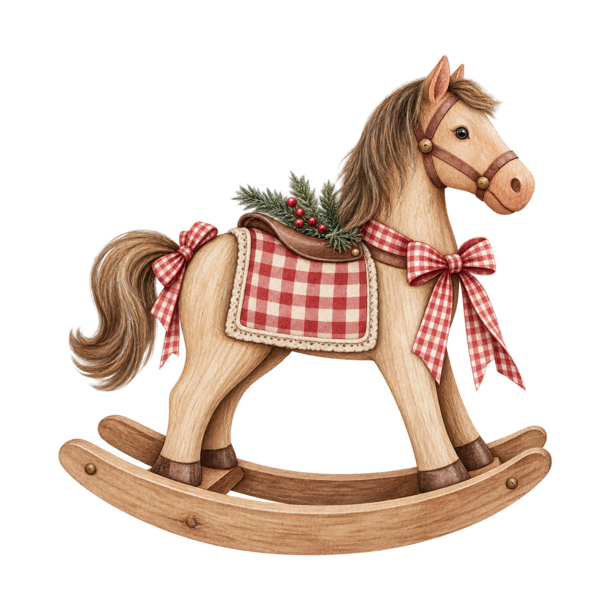 Red gingham watercolor Christmas DTF transfer design XMAS1487-10. Physical textile transfer only.