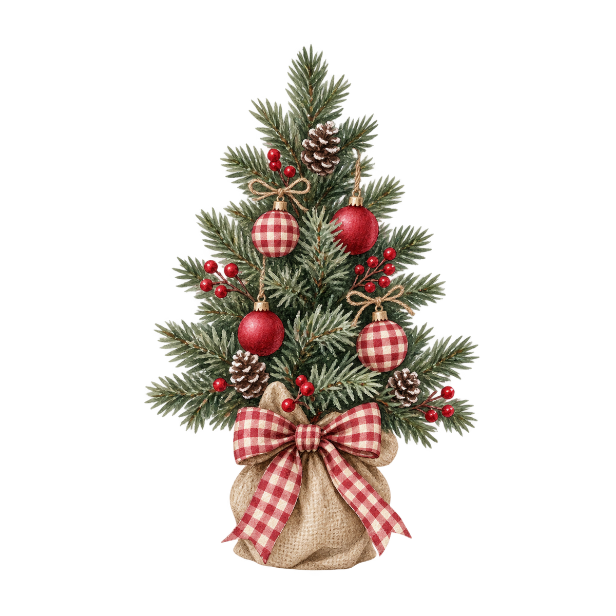 Red gingham watercolor Christmas DTF transfer design XMAS1487-11. Physical textile transfer only.