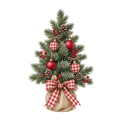 Red gingham watercolor Christmas DTF transfer design XMAS1487-11. Physical textile transfer only.