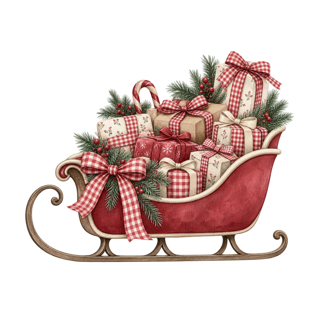 Red gingham watercolor Christmas DTF transfer design XMAS1487-12. Physical textile transfer only.