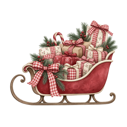 Red gingham watercolor Christmas DTF transfer design XMAS1487-12. Physical textile transfer only.