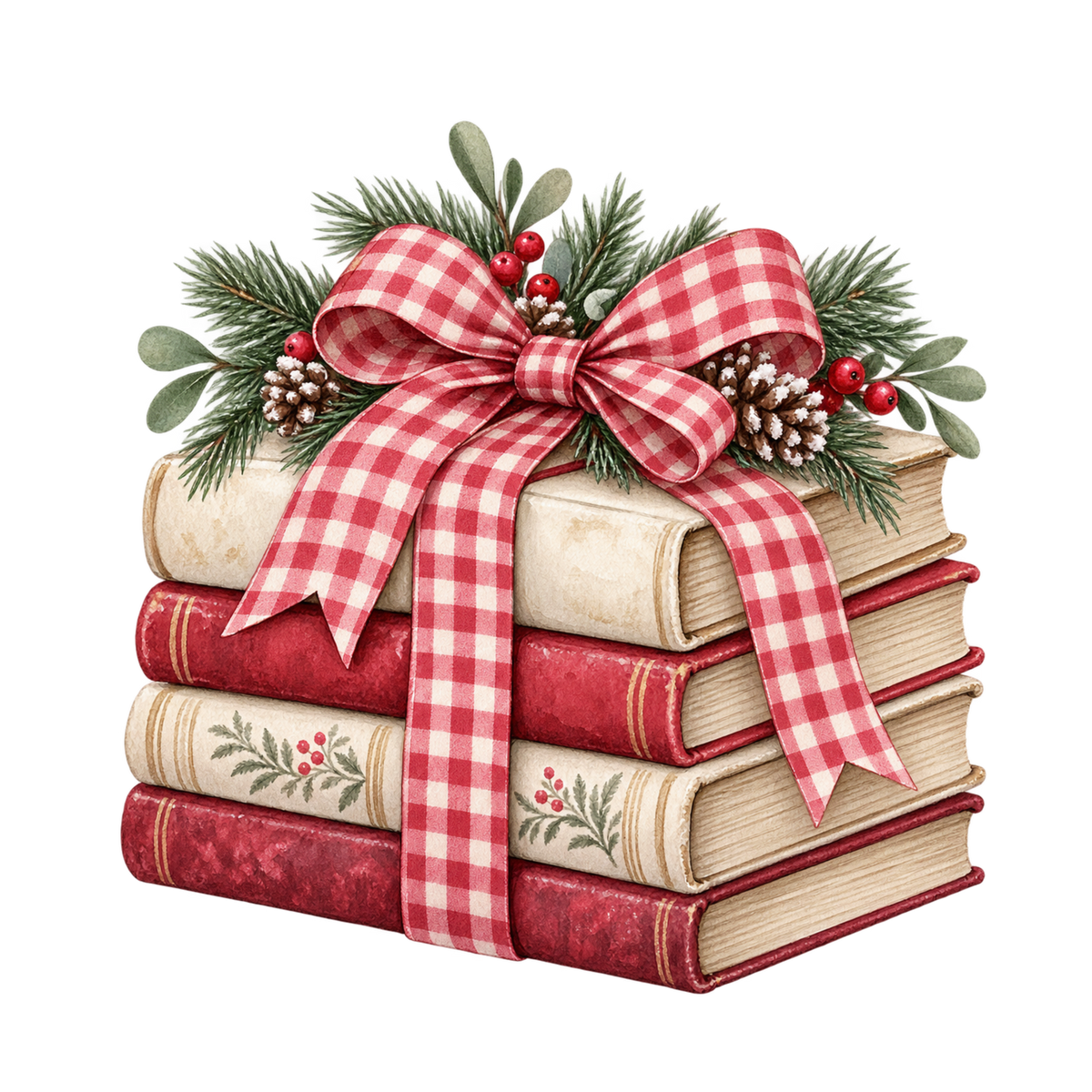 Red gingham watercolor Christmas DTF transfer design XMAS1487-13. Physical textile transfer only.