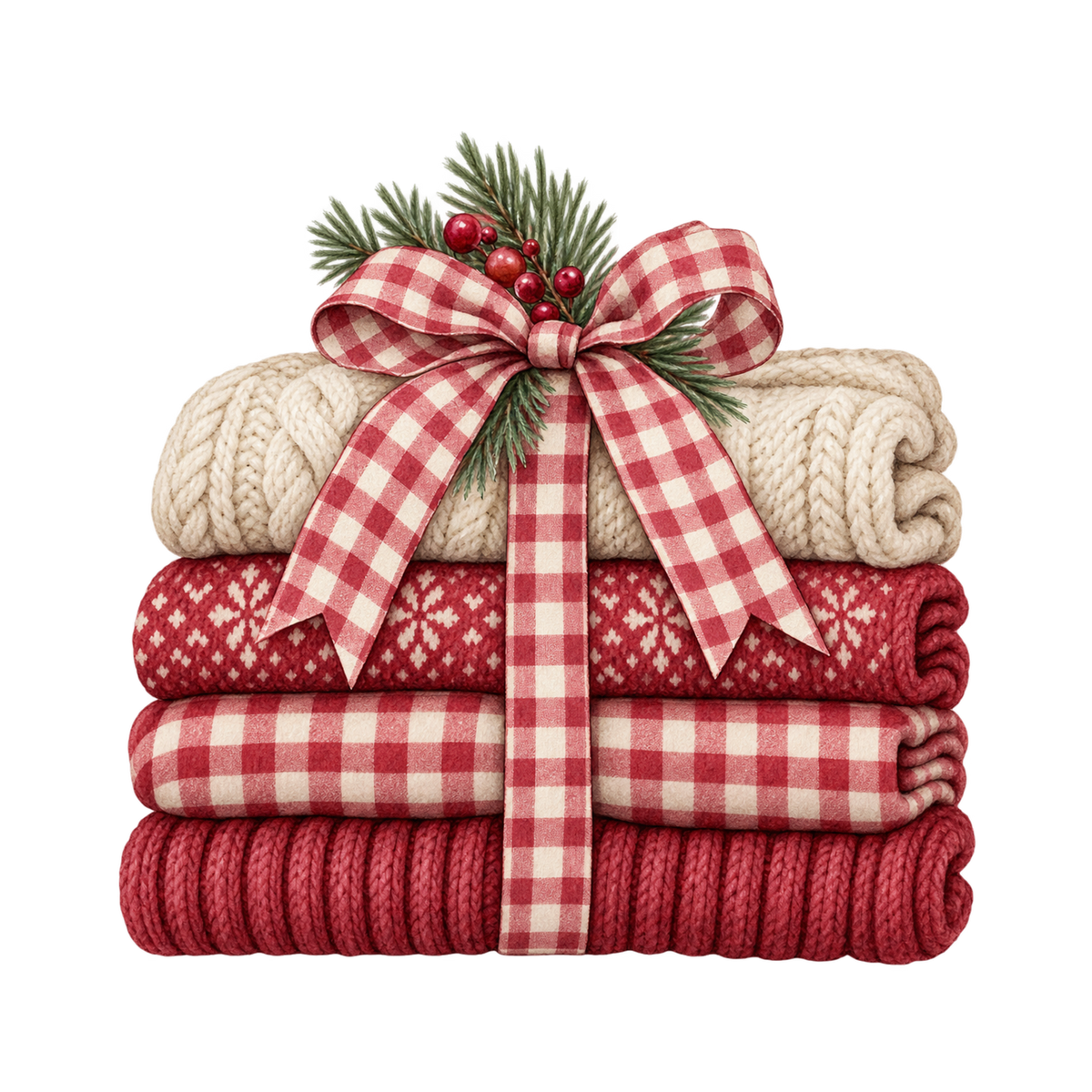 Red gingham watercolor Christmas DTF transfer design XMAS1487-14. Physical textile transfer only.